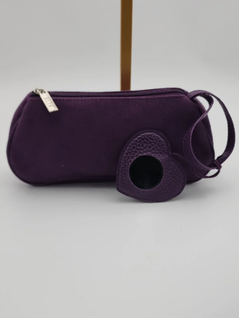 Ulta Purple Suede Wristlet Travel Bag With Heart Mirror Case